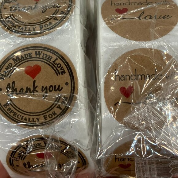 1500 stickers 3 Rolls Self Adhesive Sticker HANDMADE WITH LOVE NEW Tax Write off - Picture 1 of 4